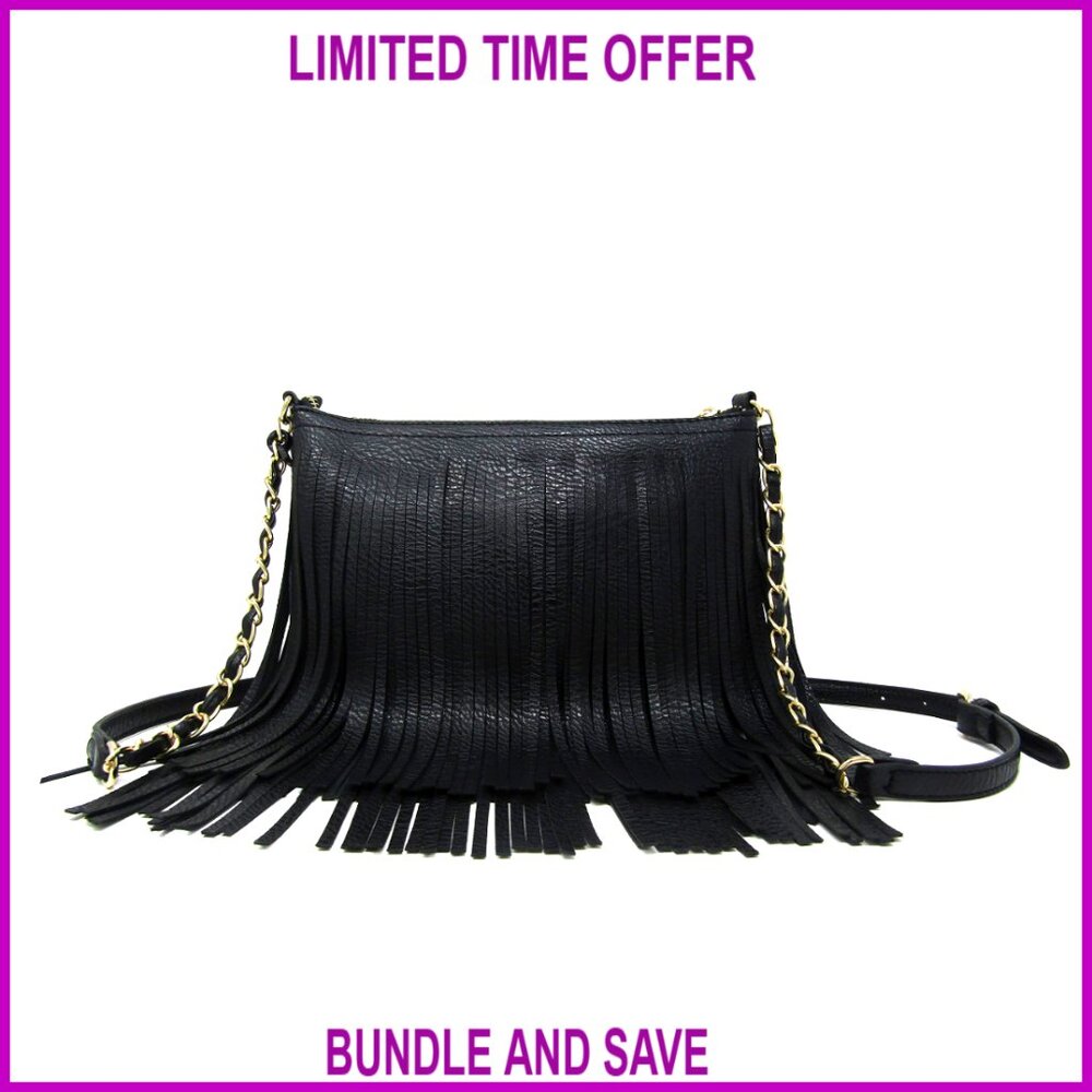 Faux Leather Fringe Crossbody Shoulder Bag with Adjustable Strap